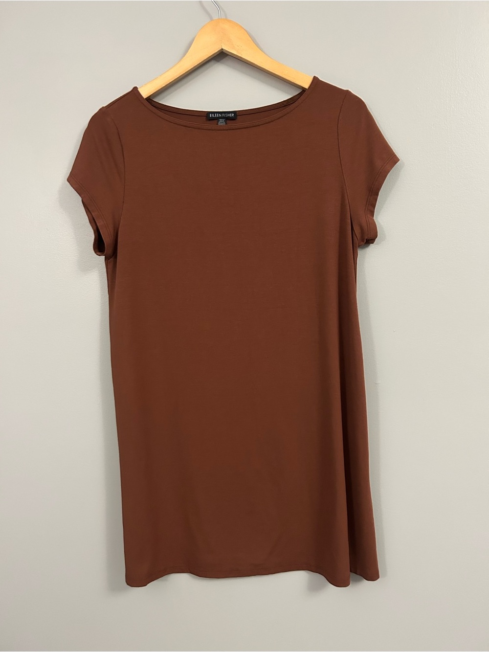 Eileen Fisher Brown Short-Sleeve Tunic Top T Shirt Dress Medium